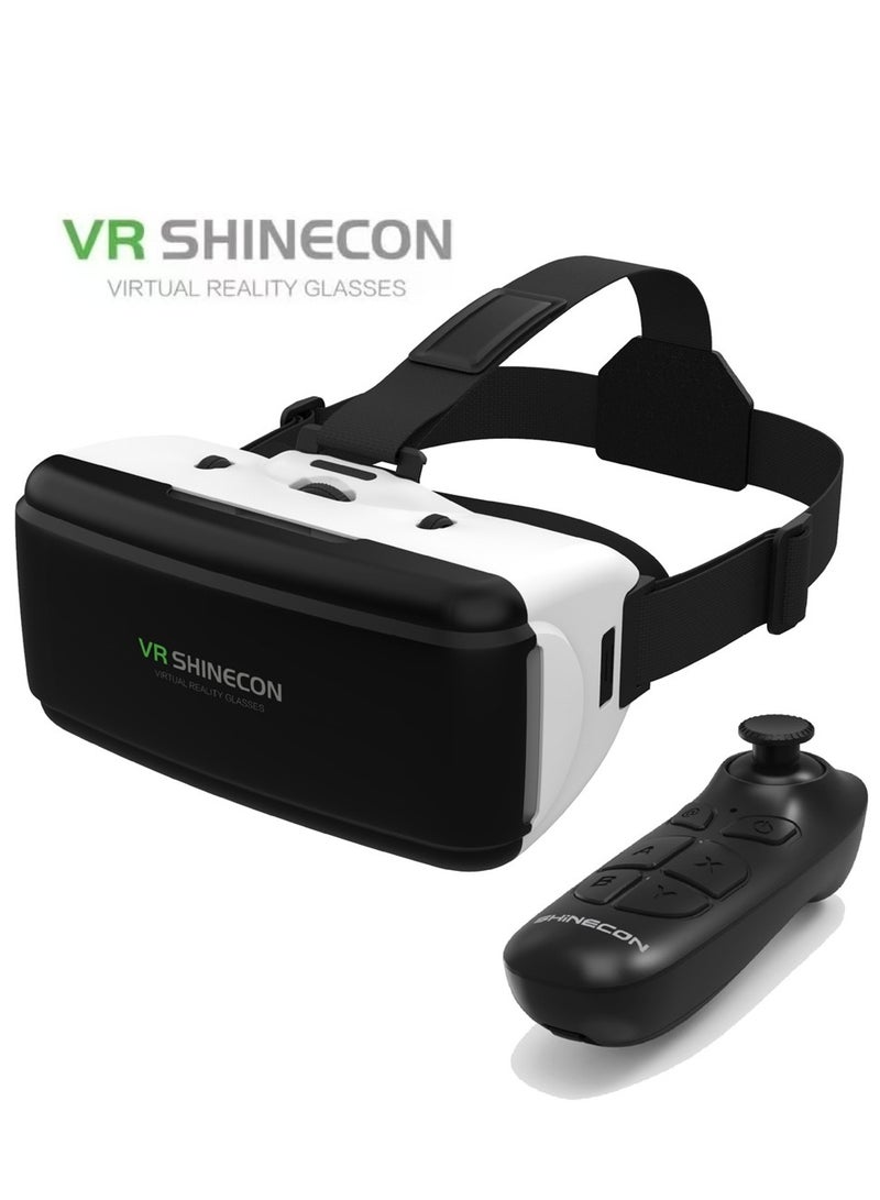 VR SHINECON Classic VR Goggles VR SHINECON 3D Virtual Reality Glasses +Controller VR Glasses for TV, Movies & Video Games Compatible with iOS & Android Smartphone within 4.7-6.1inch Screen Phone, Blu-Ray Lenses Eye Protected, Soft & Comfortable Adjustable Distance, IMAX Giant Screen/Panoramic Roaming/ Immersive Games - Image 1